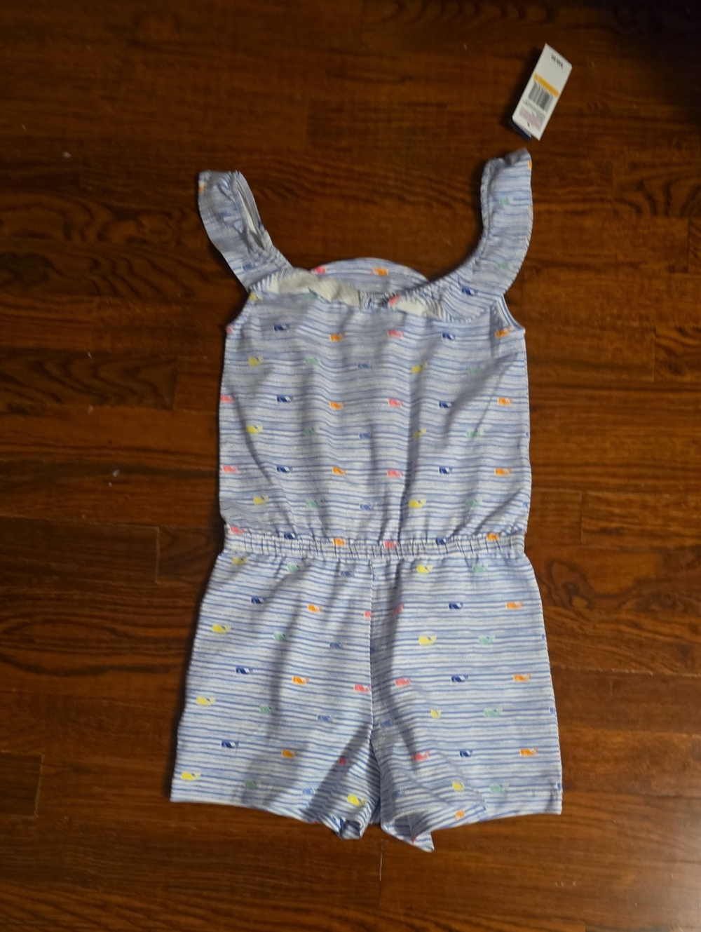 Vineyard Vines Light Blue Striped Girls' Romper with Multicolor Fish